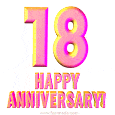 Sophisticated pink and gold '18 Happy Anniversary' text in a polished 3D look, crafted to highlight a significant milestone.