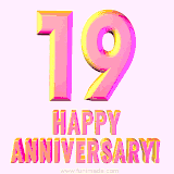 Sophisticated pink and gold '19 Happy Anniversary' text in a polished 3D look, crafted to highlight a significant milestone.