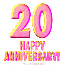 Sophisticated pink and gold '20 Happy Anniversary' text in a polished 3D look, crafted to highlight a significant milestone.