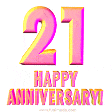 Sophisticated pink and gold '21 Happy Anniversary' text in a polished 3D look, crafted to highlight a significant milestone.