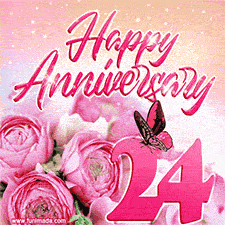 Pink peonies and butterfly adorn a 'Happy Anniversary 24' design, creating a warm and loving vibe for this milestone celebration.