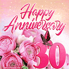 Pink peonies and butterfly adorn a 'Happy Anniversary 30' design, creating a warm and loving vibe for this milestone celebration.