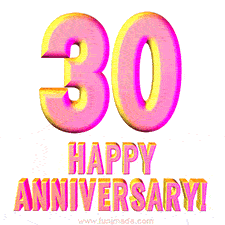 Sophisticated pink and gold '30 Happy Anniversary' text in a polished 3D look, crafted to highlight a significant milestone.