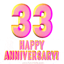 Sophisticated pink and gold '33 Happy Anniversary' text in a polished 3D look, crafted to highlight a significant milestone.