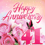 Pink peonies and butterfly adorn a 'Happy Anniversary 41' design, creating a warm and loving vibe for this milestone celebration.