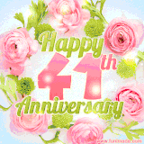 A gorgeous floral-themed 'Happy 41st Anniversary' with pink roses and green blossoms, surrounded by soft pastel accents, bringing elegance and joy.