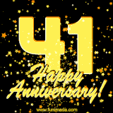 Large yellow '41' surrounded by shimmering gold stars and the celebratory message 'Happy Anniversary!' below in cursive.