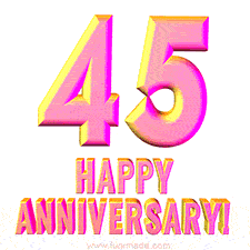 Sophisticated pink and gold '45 Happy Anniversary' text in a polished 3D look, crafted to highlight a significant milestone.