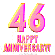 Sophisticated pink and gold '46 Happy Anniversary' text in a polished 3D look, crafted to highlight a significant milestone.