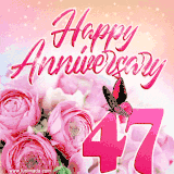 Pink peonies and butterfly adorn a 'Happy Anniversary 47' design, creating a warm and loving vibe for this milestone celebration.