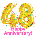 Happy Anniversary! Gold Number 48 Balloons and Confetti GIF.