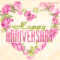 Pink roses heart shaped happy anniversary GIF with glitter