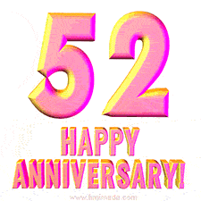 Sophisticated pink and gold '52 Happy Anniversary' text in a polished 3D look, crafted to highlight a significant milestone.