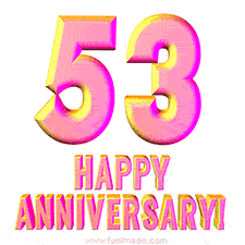 Sophisticated pink and gold '53 Happy Anniversary' text in a polished 3D look, crafted to highlight a significant milestone.