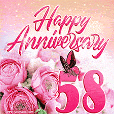 Pink peonies and butterfly adorn a 'Happy Anniversary 58' design, creating a warm and loving vibe for this milestone celebration.