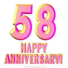 Sophisticated pink and gold '58 Happy Anniversary' text in a polished 3D look, crafted to highlight a significant milestone.