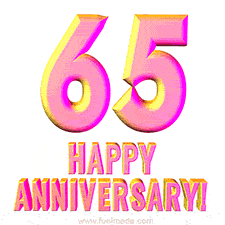 Sophisticated pink and gold '65 Happy Anniversary' text in a polished 3D look, crafted to highlight a significant milestone.