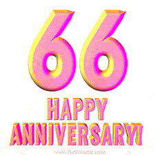 Sophisticated pink and gold '66 Happy Anniversary' text in a polished 3D look, crafted to highlight a significant milestone.