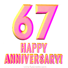Sophisticated pink and gold '67 Happy Anniversary' text in a polished 3D look, crafted to highlight a significant milestone.