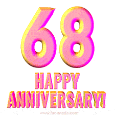 Sophisticated pink and gold '68 Happy Anniversary' text in a polished 3D look, crafted to highlight a significant milestone.