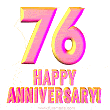 Sophisticated pink and gold '76 Happy Anniversary' text in a polished 3D look, crafted to highlight a significant milestone.