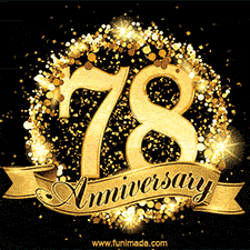 Shimmering '78 Anniversary' in gold, encased in a radiant confetti circle with a golden ribbon accent at the bottom.