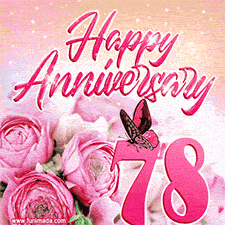 Pink peonies and butterfly adorn a 'Happy Anniversary 78' design, creating a warm and loving vibe for this milestone celebration.