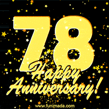 Large yellow '78' surrounded by shimmering gold stars and the celebratory message 'Happy Anniversary!' below in cursive.
