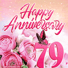 Pink peonies and butterfly adorn a 'Happy Anniversary 79' design, creating a warm and loving vibe for this milestone celebration.