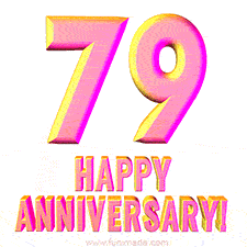 Sophisticated pink and gold '79 Happy Anniversary' text in a polished 3D look, crafted to highlight a significant milestone.