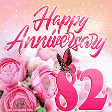 Pink peonies and butterfly adorn a 'Happy Anniversary 82' design, creating a warm and loving vibe for this milestone celebration.