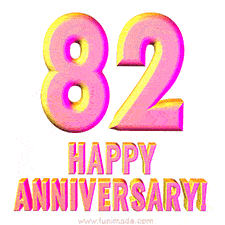 Sophisticated pink and gold '82 Happy Anniversary' text in a polished 3D look, crafted to highlight a significant milestone.