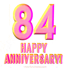 Sophisticated pink and gold '84 Happy Anniversary' text in a polished 3D look, crafted to highlight a significant milestone.
