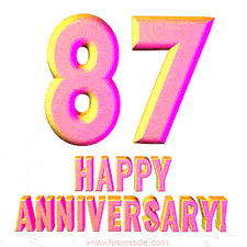 Sophisticated pink and gold '87 Happy Anniversary' text in a polished 3D look, crafted to highlight a significant milestone.