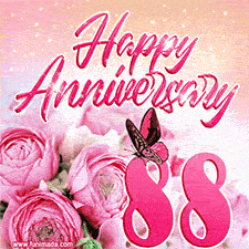 Pink peonies and butterfly adorn a 'Happy Anniversary 88' design, creating a warm and loving vibe for this milestone celebration.