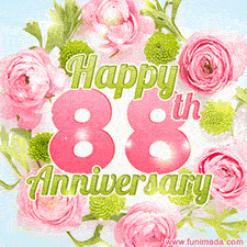 A gorgeous floral-themed 'Happy 88th Anniversary' with pink roses and green blossoms, surrounded by soft pastel accents, bringing elegance and joy.