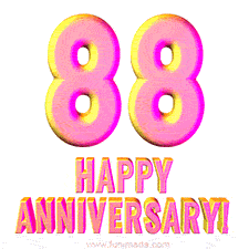 Sophisticated pink and gold '88 Happy Anniversary' text in a polished 3D look, crafted to highlight a significant milestone.