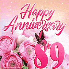Pink peonies and butterfly adorn a 'Happy Anniversary 89' design, creating a warm and loving vibe for this milestone celebration.