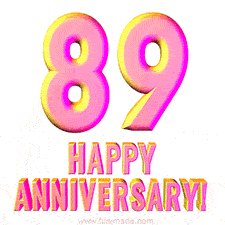Sophisticated pink and gold '89 Happy Anniversary' text in a polished 3D look, crafted to highlight a significant milestone.