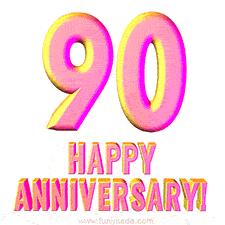 Sophisticated pink and gold '90 Happy Anniversary' text in a polished 3D look, crafted to highlight a significant milestone.