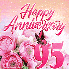 Pink peonies and butterfly adorn a 'Happy Anniversary 95' design, creating a warm and loving vibe for this milestone celebration.