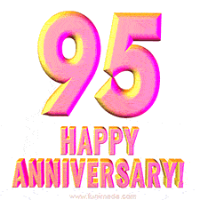Sophisticated pink and gold '95 Happy Anniversary' text in a polished 3D look, crafted to highlight a significant milestone.