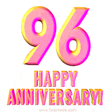 Sophisticated pink and gold '96 Happy Anniversary' text in a polished 3D look, crafted to highlight a significant milestone.