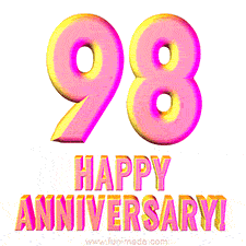 Sophisticated pink and gold '98 Happy Anniversary' text in a polished 3D look, crafted to highlight a significant milestone.