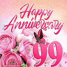 Pink peonies and butterfly adorn a 'Happy Anniversary 99' design, creating a warm and loving vibe for this milestone celebration.
