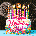 Amazing Animated GIF Image for Ansh with Birthday Cake and Fireworks