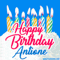 Happy Birthday GIF for Antione with Birthday Cake and Lit Candles
