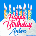 Happy Birthday GIF for Anton with Birthday Cake and Lit Candles