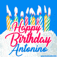 Happy Birthday GIF for Antonino with Birthday Cake and Lit Candles