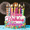 Amazing Animated GIF Image for Antonino with Birthday Cake and Fireworks